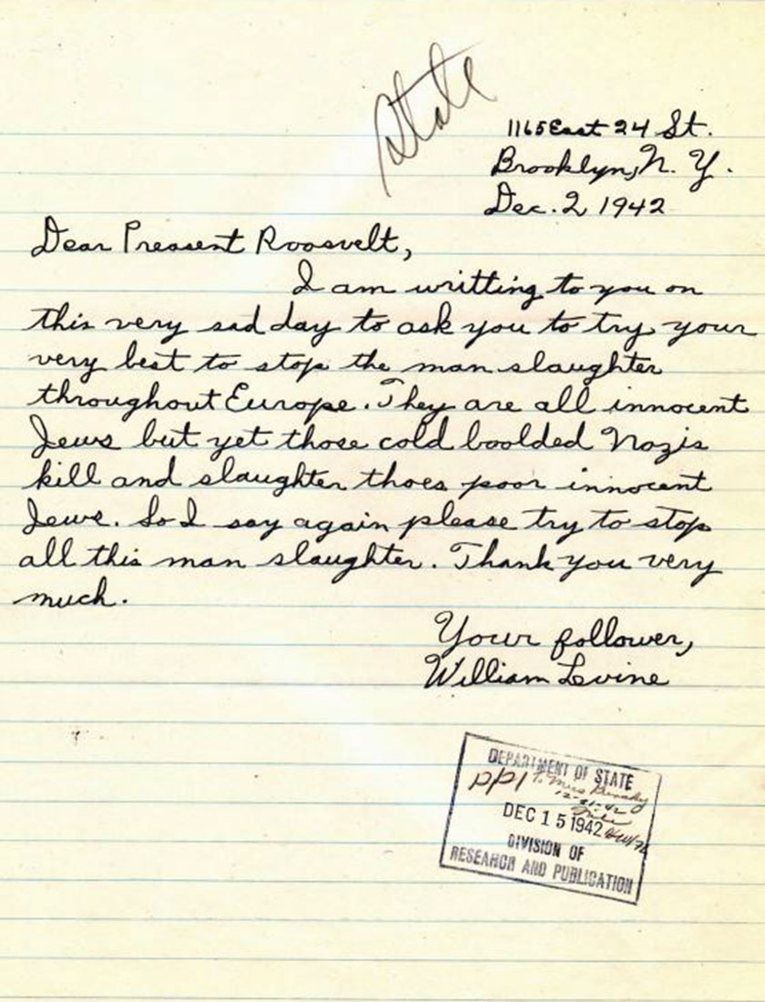 The young students of a Jewish yeshiva [religious school] in New York wrote letters pleading with President Roosevelt to take action to save European Jews.